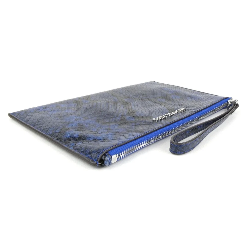 Michael Kors‎ Fulton Snake Embossed Blue Black Large Leather Wristlet